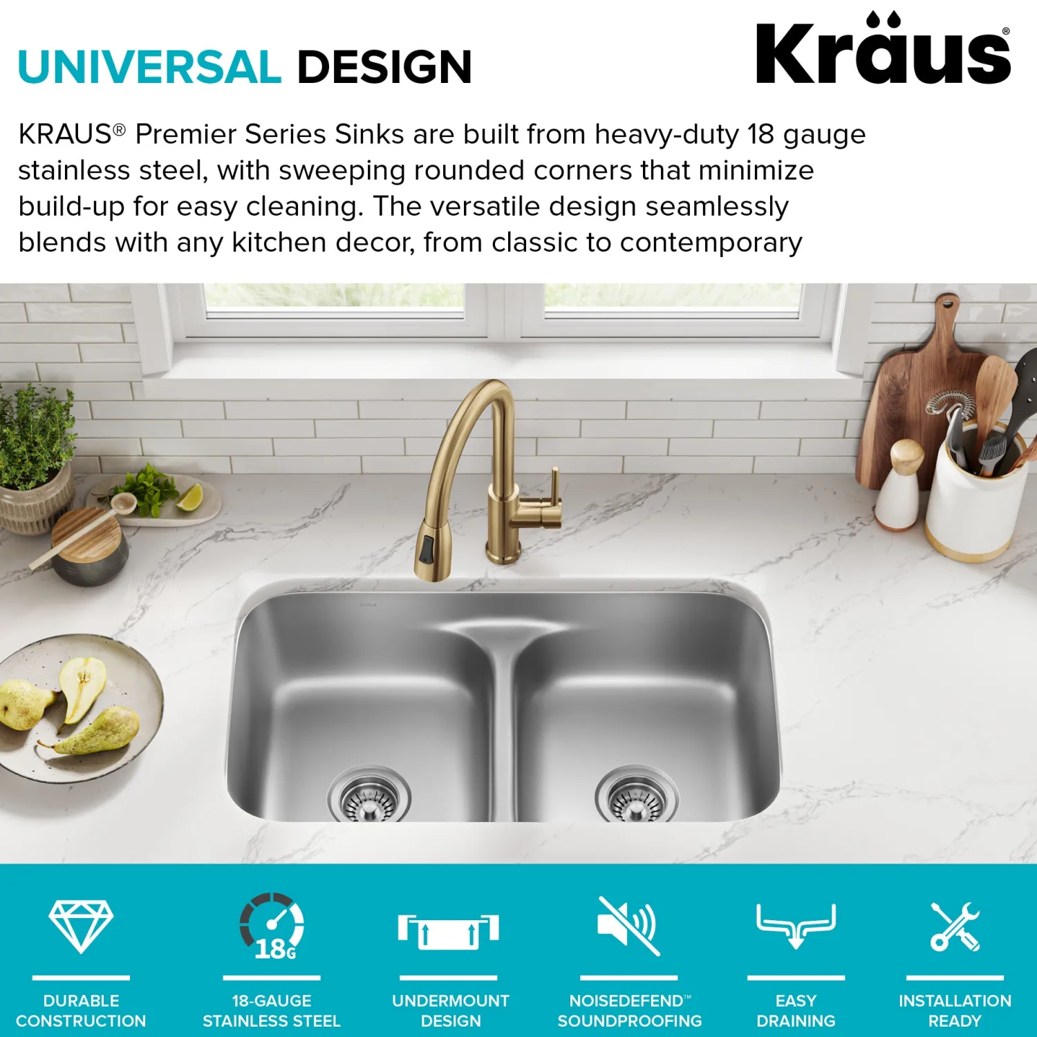 Online 32" Undermount 50/50 Kitchen Sink Stainless Steel Sinks|Double Bowl Sinks