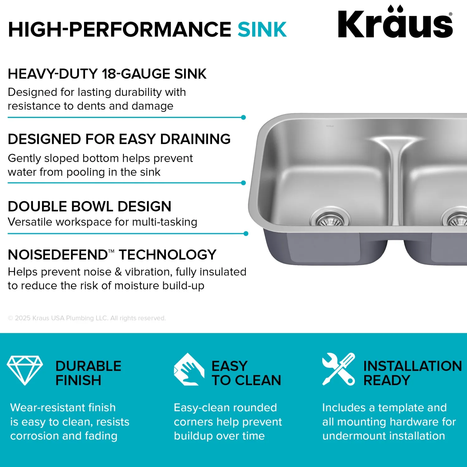 Online 32" Undermount 50/50 Kitchen Sink Stainless Steel Sinks|Double Bowl Sinks