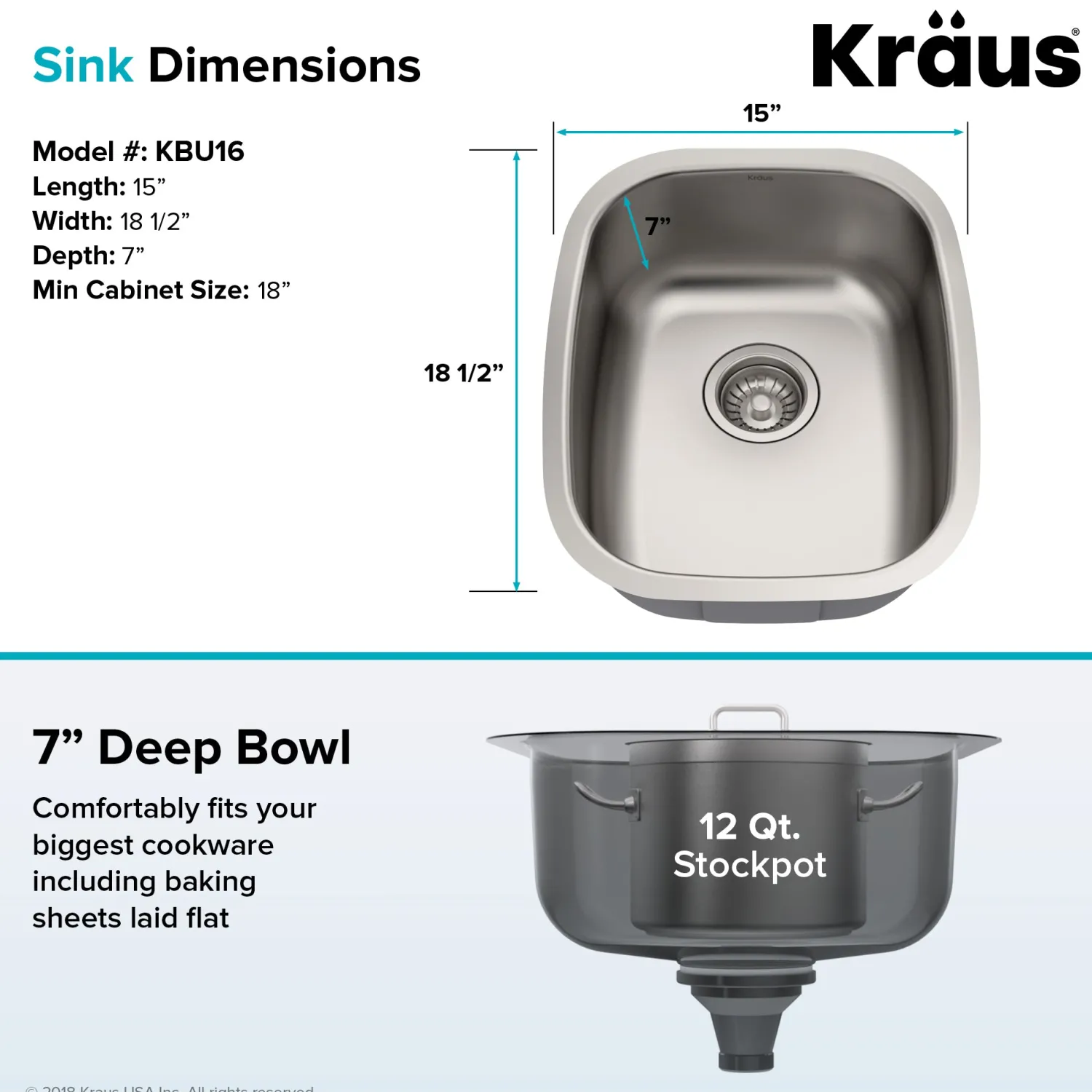 Outlet 15" Undermount Prep Sink with Rear Drain Bar / Prep Sinks