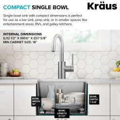 Outlet 15” Undermount Single Bowl Stainless Steel Kitchen Bar Sink Sinks For Tight Spaces|Bar / Prep Sinks