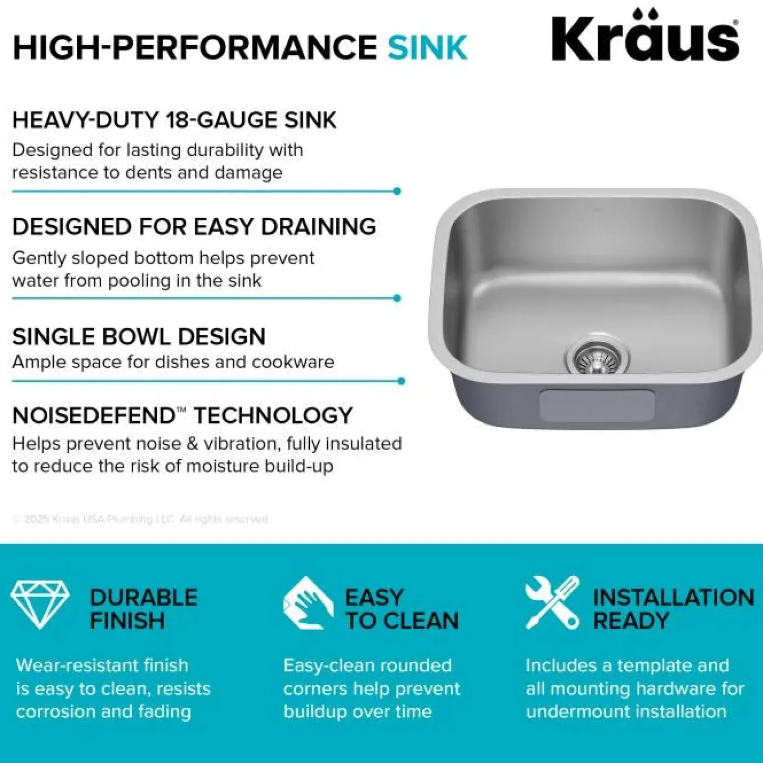Online 23" Undermount Single Bowl Stainless Steel Kitchen Sink Stainless Steel Sinks|Single Bowl Sinks