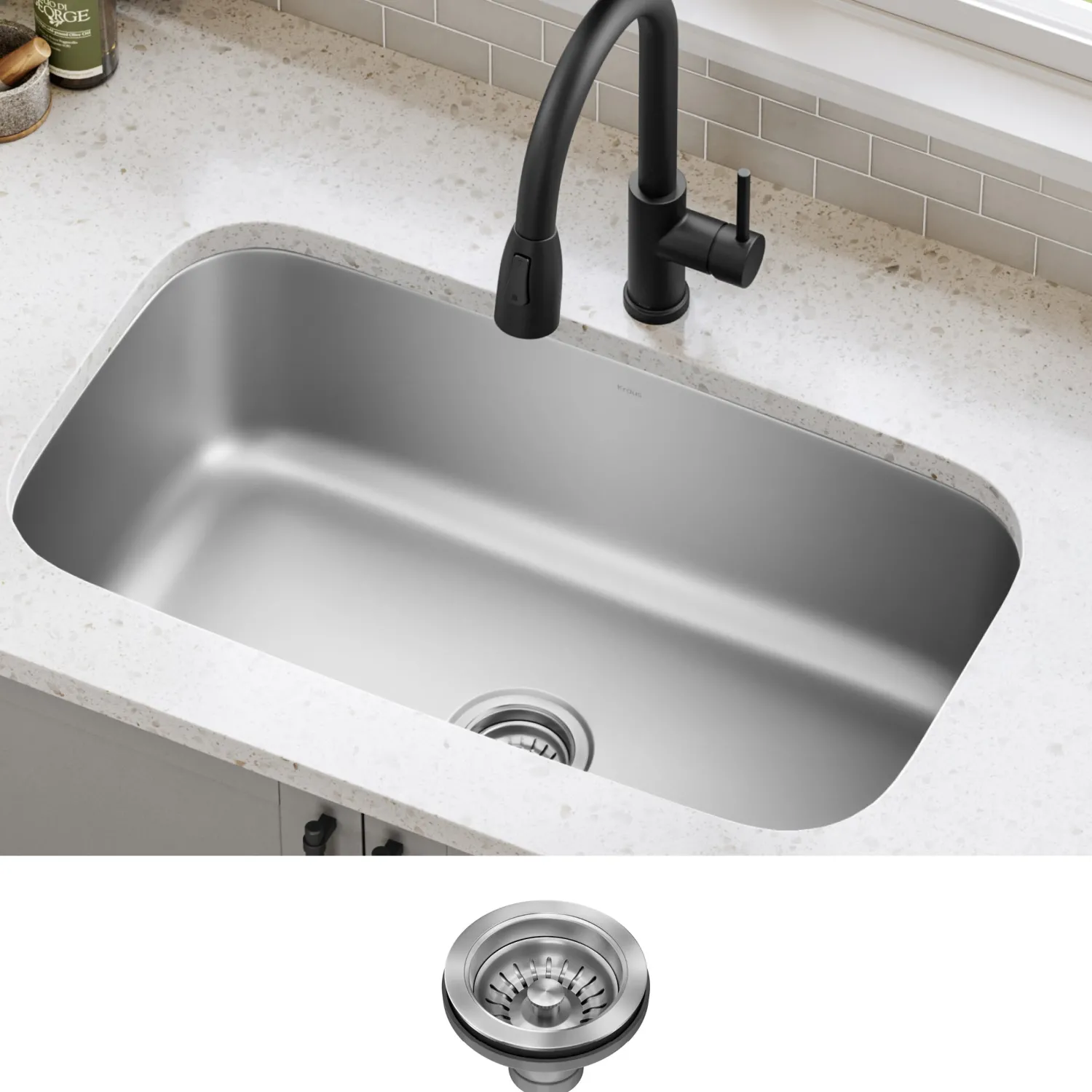 Discount 31" Undermount Single Bowl Stainless Steel Kitchen Sink Stainless Steel Sinks|Undermount Sinks