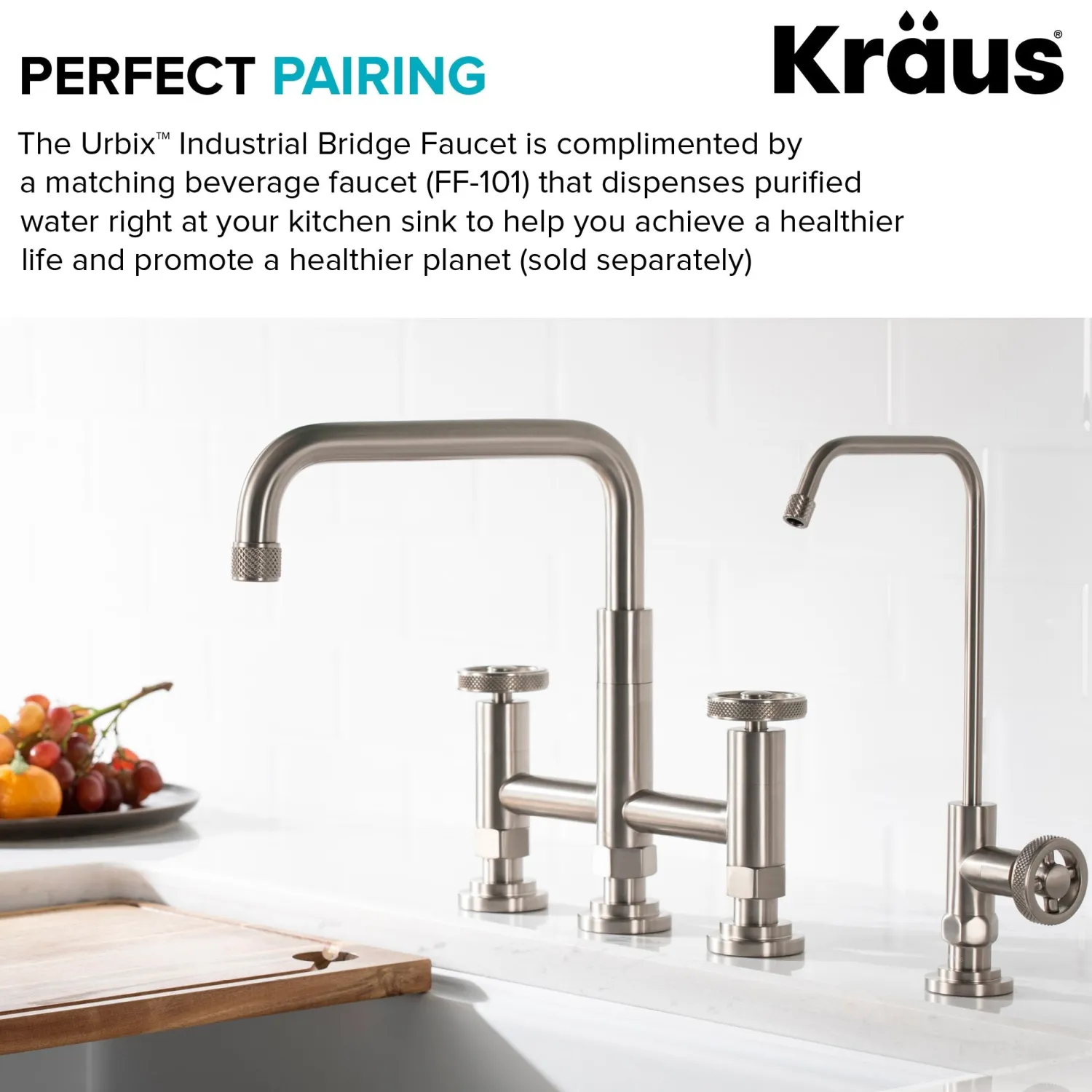 Clearance Urbix Bridge Kitchen Faucet with Side Sprayer in Spot Free Stainless Steel Bridge Faucets