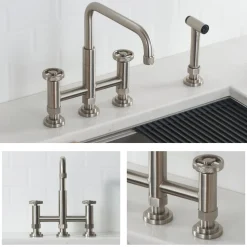 Clearance Urbix Bridge Kitchen Faucet with Side Sprayer in Spot Free Stainless Steel Bridge Faucets