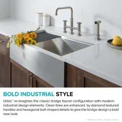 Clearance Urbix Bridge Kitchen Faucet with Side Sprayer in Spot Free Stainless Steel Bridge Faucets