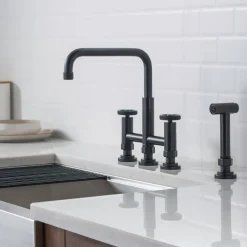 Online Urbix Bridge Kitchen Faucet with Side Sprayer in Matte Black Bridge Faucets