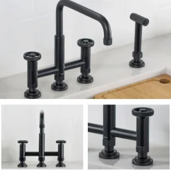Online Urbix Bridge Kitchen Faucet with Side Sprayer in Matte Black Bridge Faucets