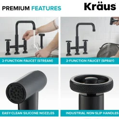 Online Urbix Bridge Kitchen Faucet with Side Sprayer in Matte Black Bridge Faucets