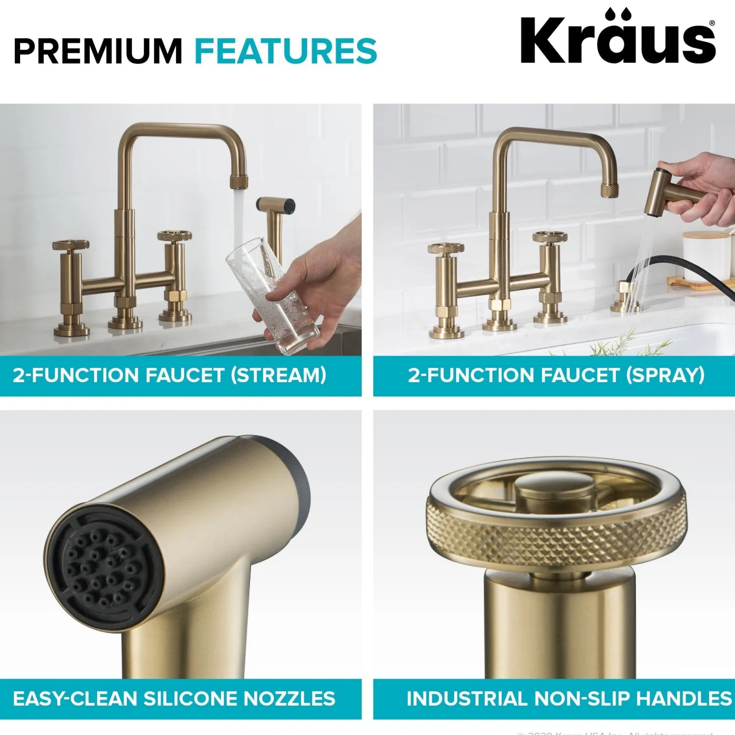 Best Urbix Bridge Kitchen Faucet with Side Sprayer in Brushed Gold Bridge Faucets