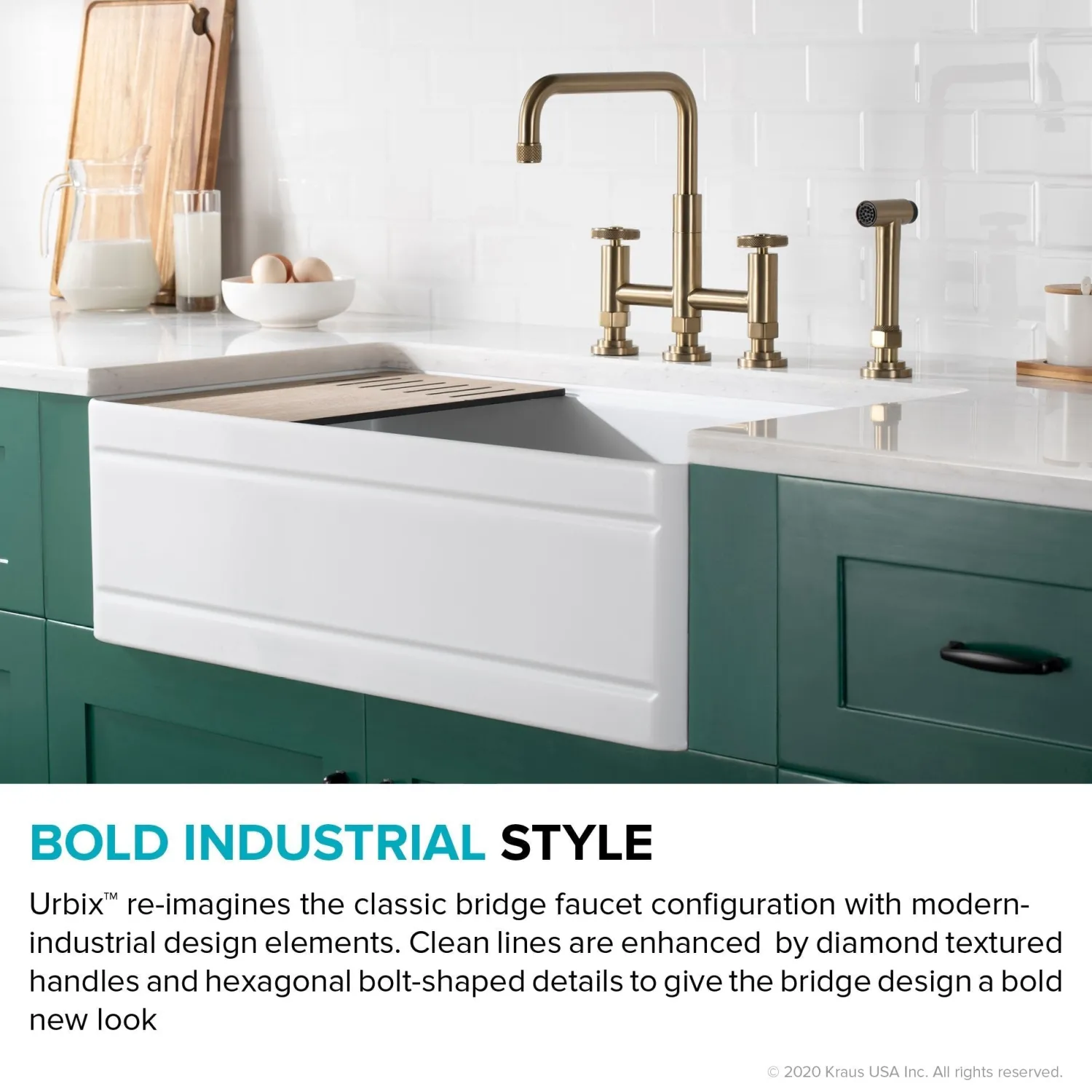 Best Urbix Bridge Kitchen Faucet with Side Sprayer in Brushed Gold Bridge Faucets