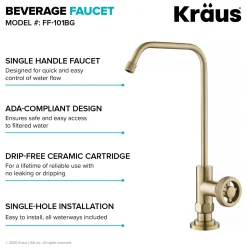 Online Urbix Drinking Water Dispenser Kitchen Faucet in Brushed Gold Single Hole|Water Filter Faucets