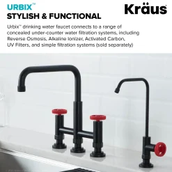 Outlet Urbix Drinking Water Dispenser Kitchen Faucet in Matte Black/Red Single Hole|Water Filter Faucets