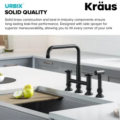 Clearance Urbix Industrial Bridge Kitchen Faucet & Water Filter Faucet in Matte Black Water Filter Faucets|Bridge Faucets