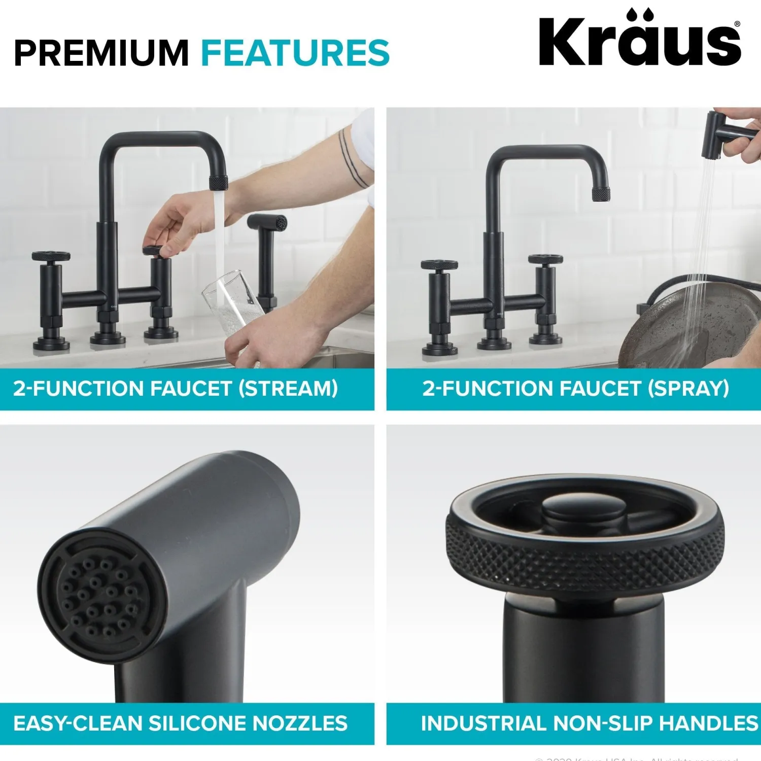 Clearance Urbix Industrial Bridge Kitchen Faucet & Water Filter Faucet in Matte Black Water Filter Faucets|Bridge Faucets