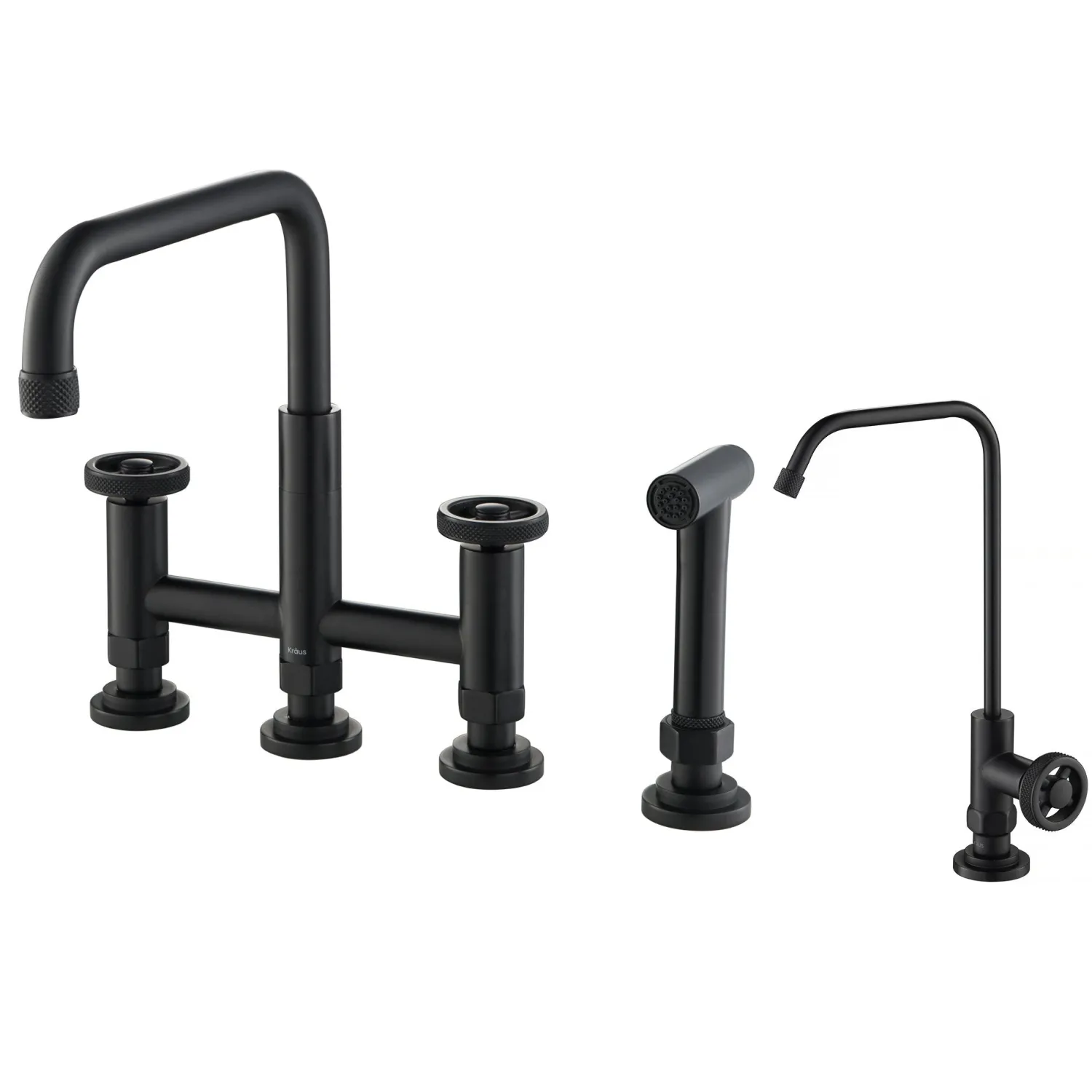 Clearance Urbix Industrial Bridge Kitchen Faucet & Water Filter Faucet in Matte Black Water Filter Faucets|Bridge Faucets