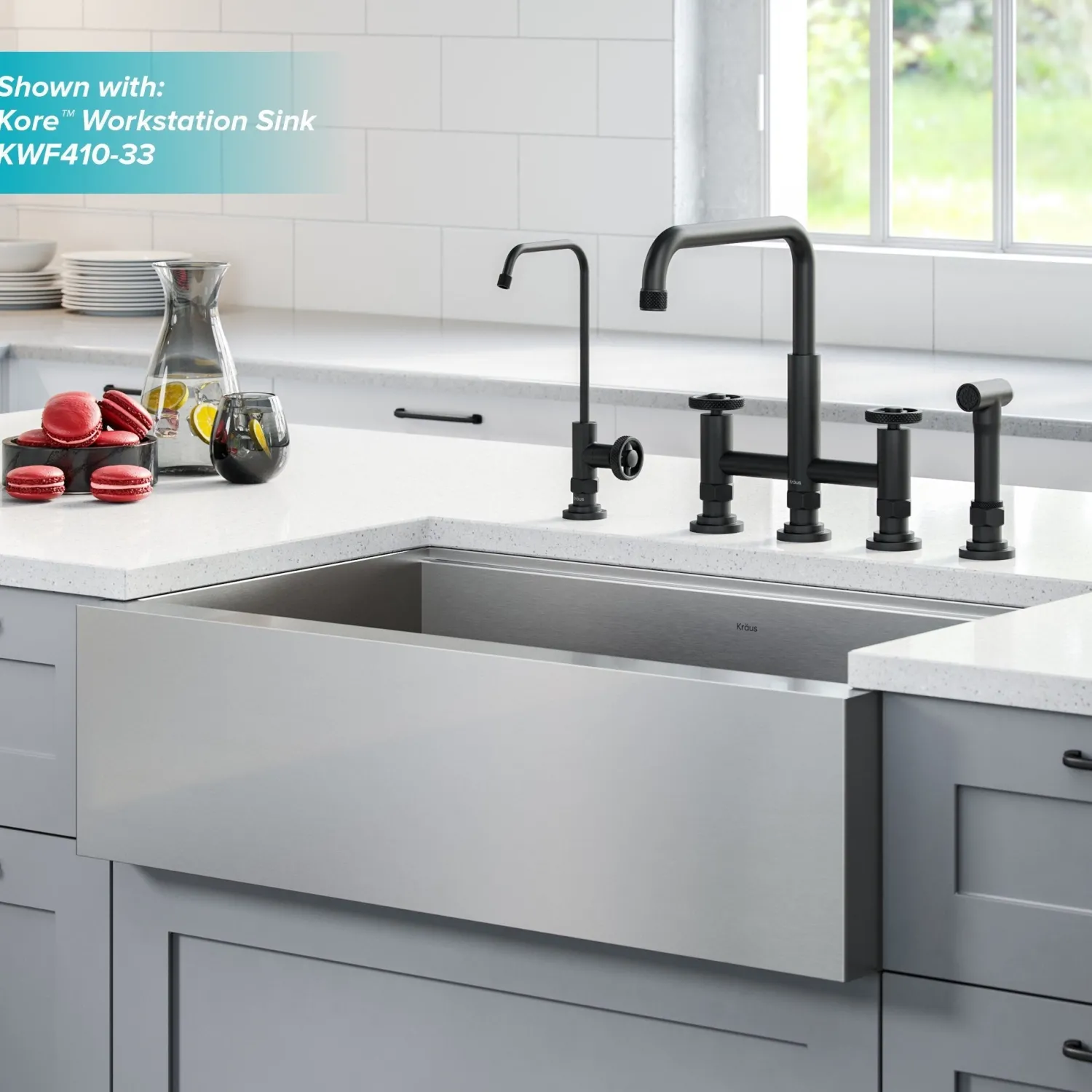 Clearance Urbix Industrial Bridge Kitchen Faucet & Water Filter Faucet in Matte Black Water Filter Faucets|Bridge Faucets