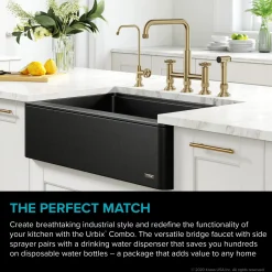 Discount Urbix Industrial Bridge Kitchen Faucet & Water Filter Faucet in Brushed Gold Water Filter Faucets|Bridge Faucets