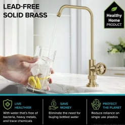 Discount Urbix Industrial Bridge Kitchen Faucet & Water Filter Faucet in Brushed Gold Water Filter Faucets|Bridge Faucets