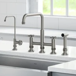 Best Urbix Industrial Bridge Kitchen Faucet & Water Filter Faucet in Spot Free Stainless Steel Water Filter Faucets|Bridge Faucets