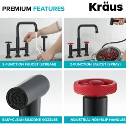 Best Urbix Industrial Bridge Kitchen Faucet & Water Filter Faucet in Matte Black/Red Water Filter Faucets|Bridge Faucets