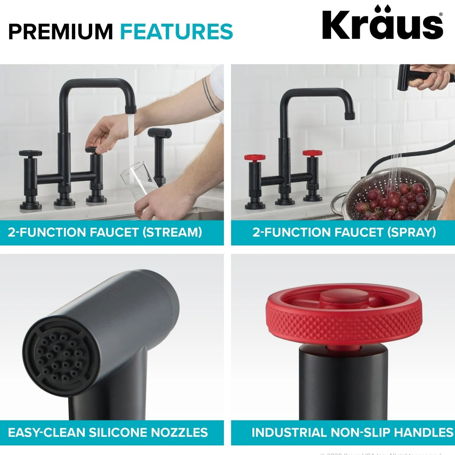 Best Urbix Industrial Bridge Kitchen Faucet & Water Filter Faucet in Matte Black/Red Water Filter Faucets|Bridge Faucets
