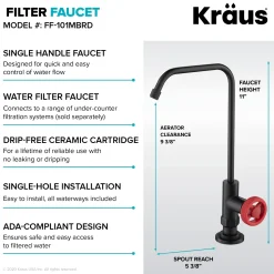 Best Urbix Industrial Bridge Kitchen Faucet & Water Filter Faucet in Matte Black/Red Water Filter Faucets|Bridge Faucets