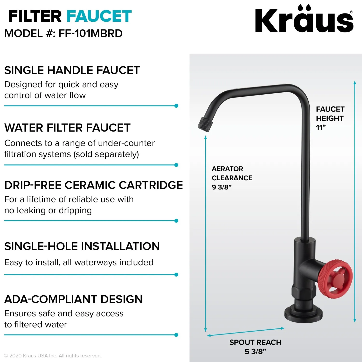 Best Urbix Industrial Bridge Kitchen Faucet & Water Filter Faucet in Matte Black/Red Water Filter Faucets|Bridge Faucets