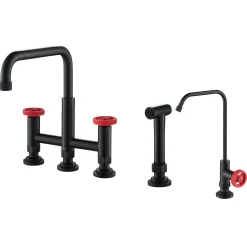 Best Urbix Industrial Bridge Kitchen Faucet & Water Filter Faucet in Matte Black/Red Water Filter Faucets|Bridge Faucets
