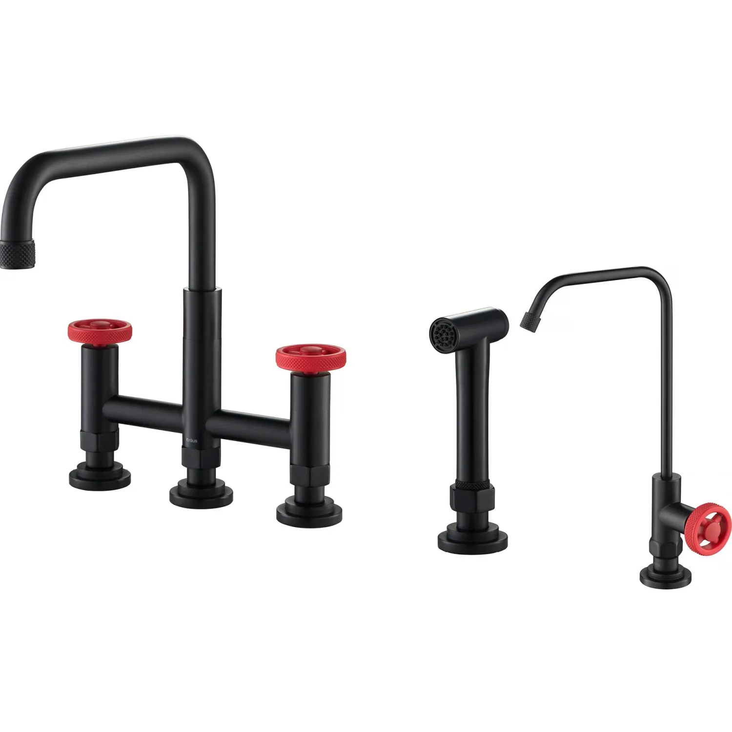 Best Urbix Industrial Bridge Kitchen Faucet & Water Filter Faucet in Matte Black/Red Water Filter Faucets|Bridge Faucets