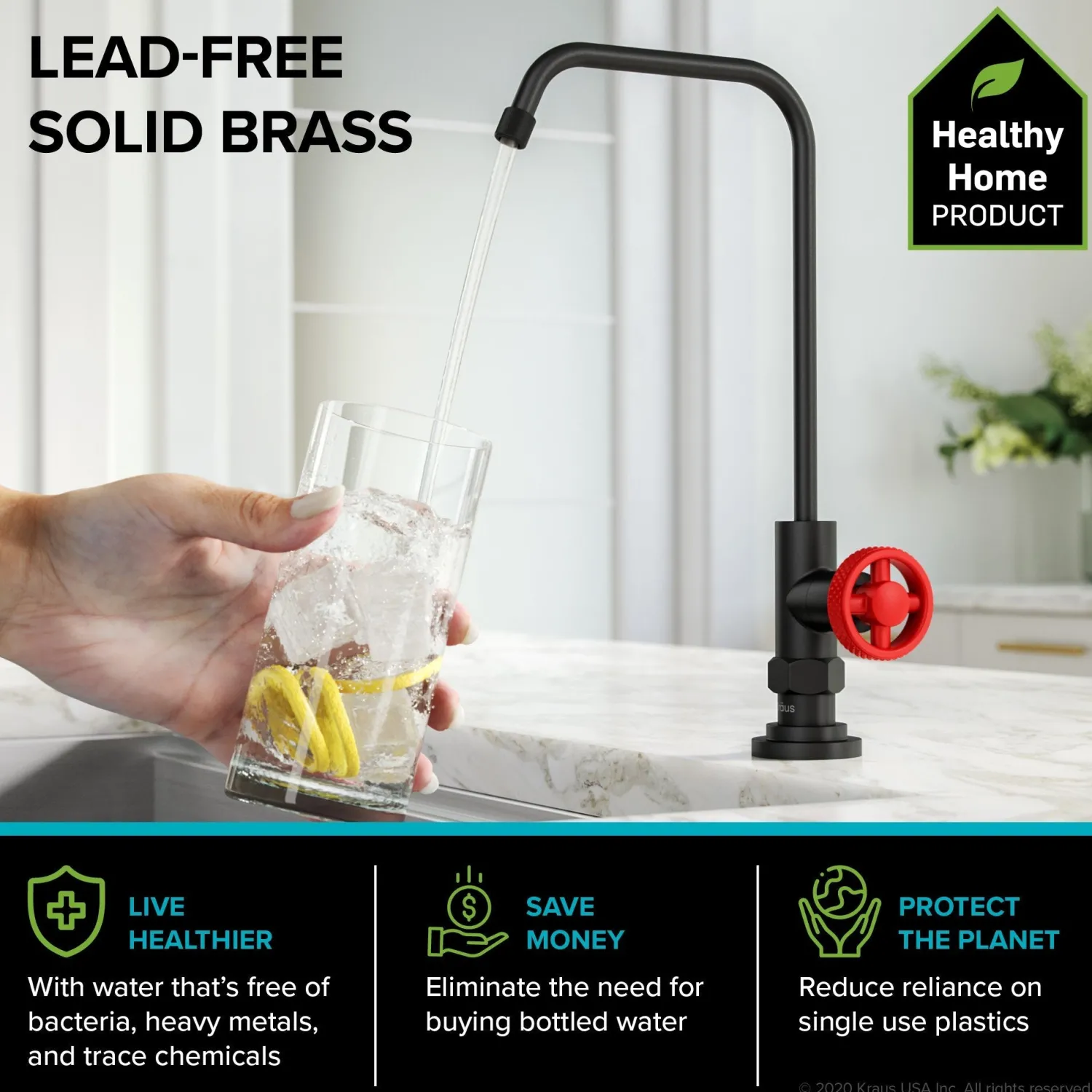 Best Urbix Industrial Bridge Kitchen Faucet & Water Filter Faucet in Matte Black/Red Water Filter Faucets|Bridge Faucets