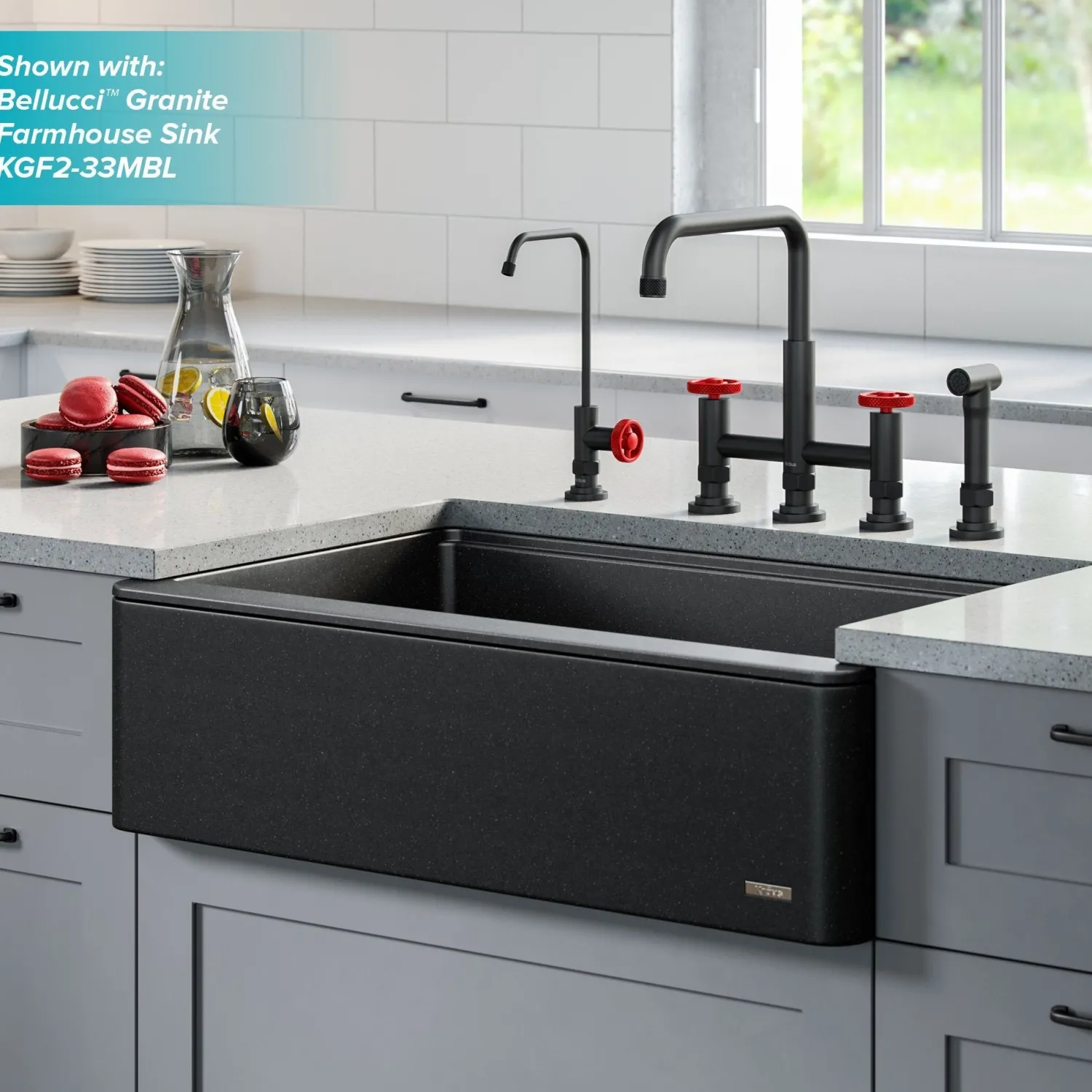 Best Urbix Industrial Bridge Kitchen Faucet & Water Filter Faucet in Matte Black/Red Water Filter Faucets|Bridge Faucets