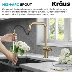 Online Urbix Industrial Pull-Down Single Handle Kitchen Faucet in Brushed Gold Single Hole