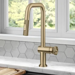 Online Urbix Industrial Pull-Down Single Handle Kitchen Faucet in Brushed Gold Single Hole