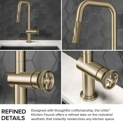 Online Urbix Industrial Pull-Down Single Handle Kitchen Faucet in Brushed Gold Single Hole