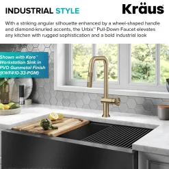 Online Urbix Industrial Pull-Down Single Handle Kitchen Faucet in Brushed Gold Single Hole