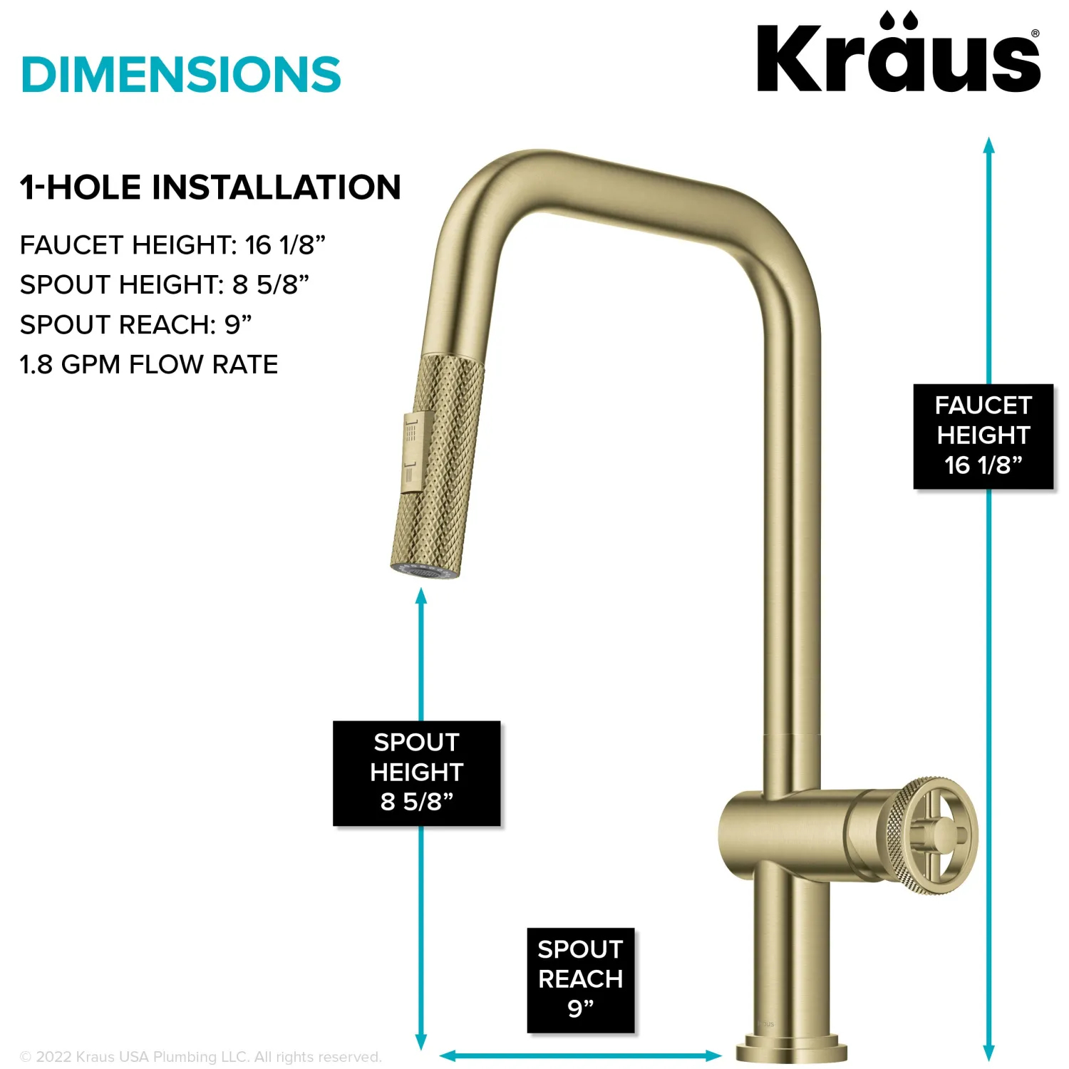 Online Urbix Industrial Pull-Down Single Handle Kitchen Faucet in Brushed Gold Single Hole