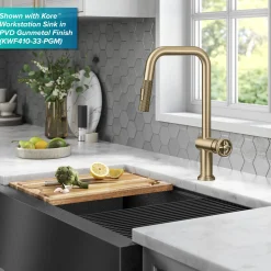 Online Urbix Industrial Pull-Down Single Handle Kitchen Faucet in Brushed Gold Single Hole