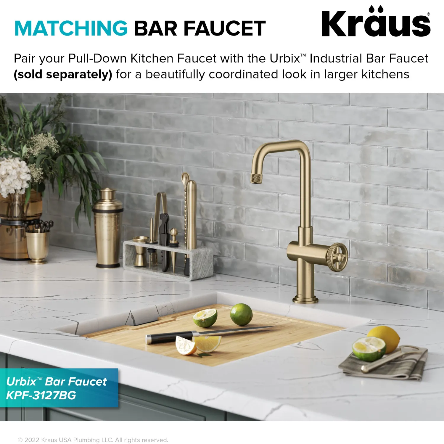 Online Urbix Industrial Pull-Down Single Handle Kitchen Faucet in Brushed Gold Single Hole