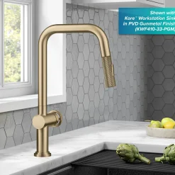 Online Urbix Industrial Pull-Down Single Handle Kitchen Faucet in Brushed Gold Single Hole