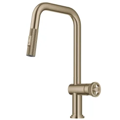 Online Urbix Industrial Pull-Down Single Handle Kitchen Faucet in Brushed Gold Single Hole