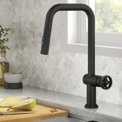 Best Urbix Industrial Pull-Down Single Handle Kitchen Faucet in Matte Black Single Hole
