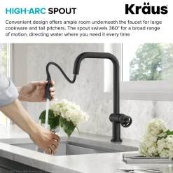 Best Urbix Industrial Pull-Down Single Handle Kitchen Faucet in Matte Black Single Hole