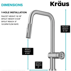 Clearance Urbix Industrial Pull-Down Single Handle Kitchen Faucet in Spot Free Stainless Single Hole