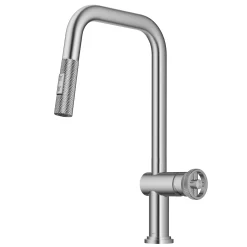 Clearance Urbix Industrial Pull-Down Single Handle Kitchen Faucet in Spot Free Stainless Single Hole