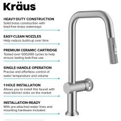 Clearance Urbix Industrial Pull-Down Single Handle Kitchen Faucet in Spot Free Stainless Single Hole