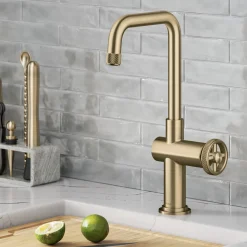 Outlet Urbix Industrial Single Handle Kitchen Bar Faucet in Brushed Gold Single Hole|Bar Faucets
