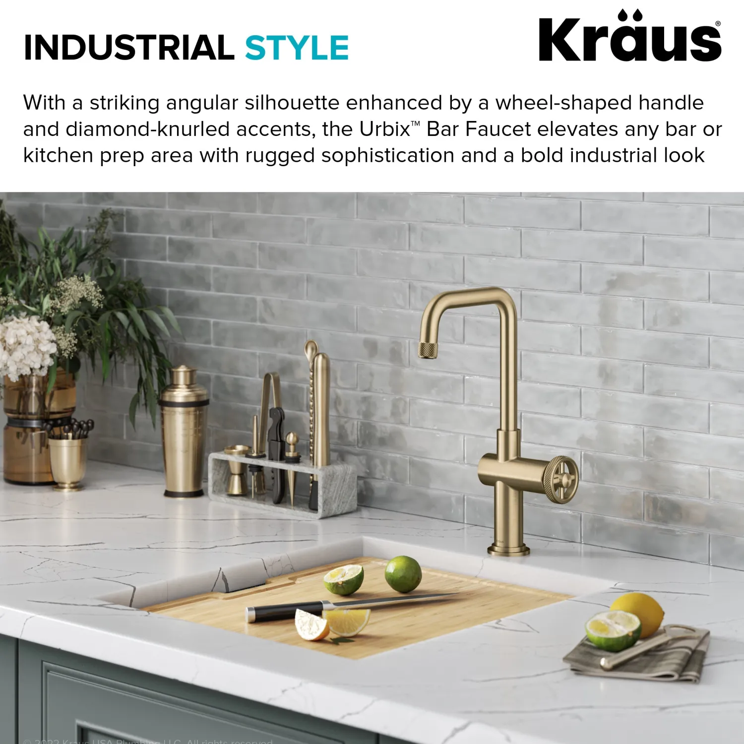 Outlet Urbix Industrial Single Handle Kitchen Bar Faucet in Brushed Gold Single Hole|Bar Faucets