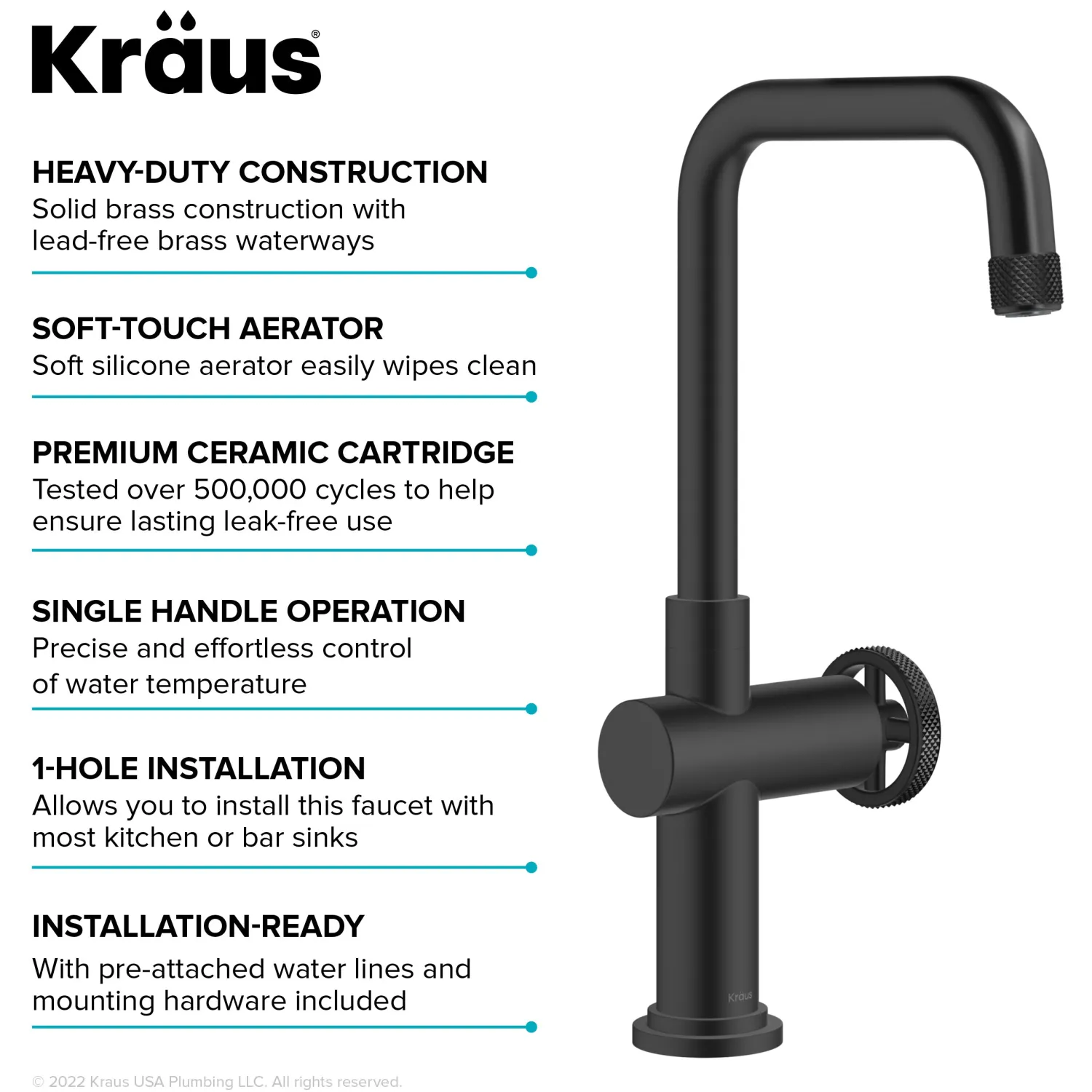 Online Urbix Industrial Single Handle Kitchen Bar Faucet in Matte Black Single Hole|Bar Faucets