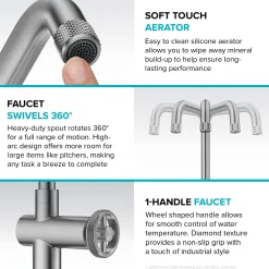 Discount Urbix Industrial Single Handle Kitchen Bar Faucet in Stainless Single Hole|Bar Faucets