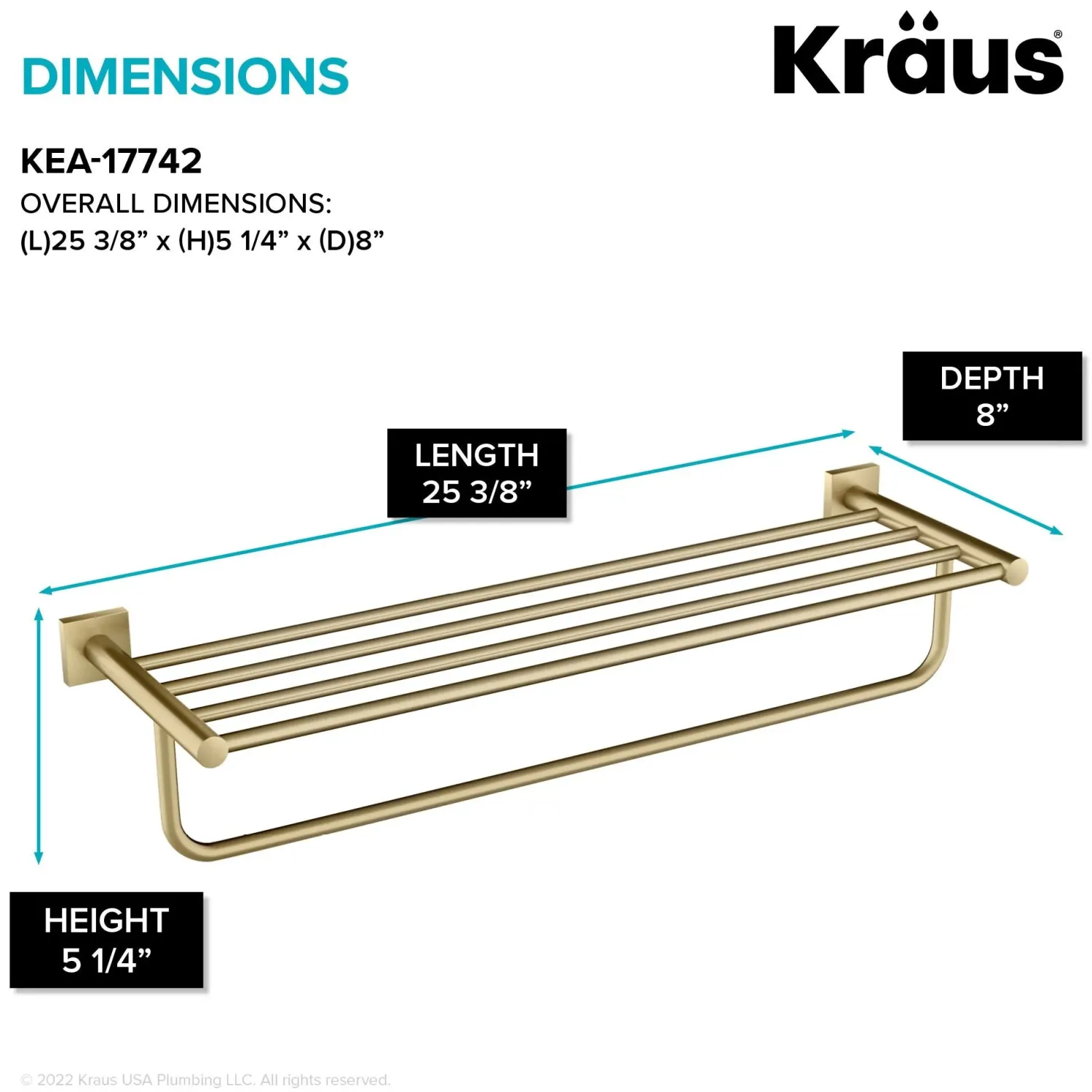 Best Ventus Bathroom Shelf with Towel Bar, Brushed Gold Finish Towel Rings|Towel Bars